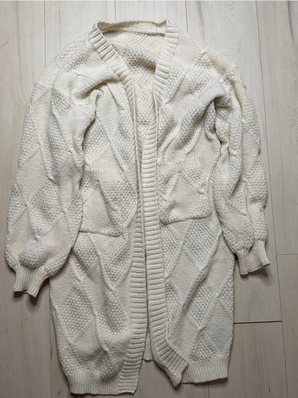 SHEIN Cream Cable Knit Cardigan Sweater